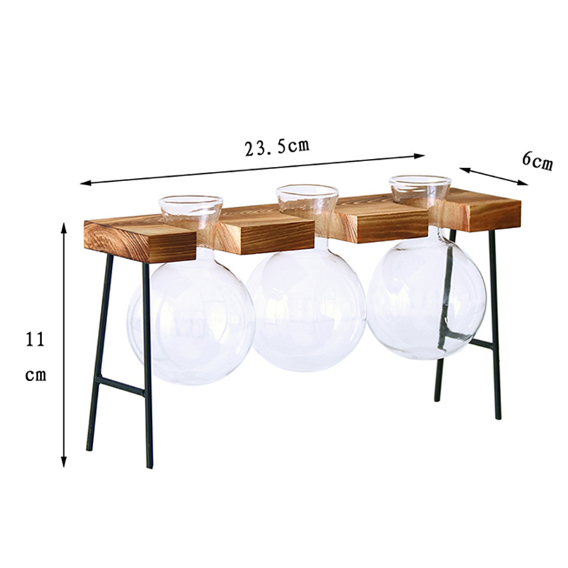 Glas og træ vase planter terrarium bord desktop hydroponics plante bonsai urtepotte hængende potter med træbakke boligindretning: 3 flaske bænk