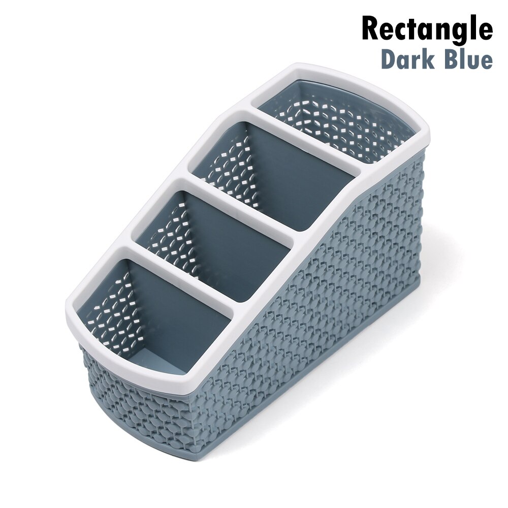1pc rotan gevlochten multi-grid houder desktop organizer opbergdoos bureau afwerking bureau decoratie kantoorbenodigdheden schoolbenodigdheden: Rechthoek donkerblauw