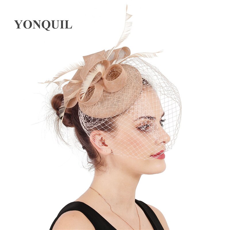 Bruid Bruiloft Witte Hoofddeksel Elegante Dames Mariage Mesh Tovenaar Hoed Fancy Veils Chapeau Cap Mode Kerk Hoofddeksels Womens