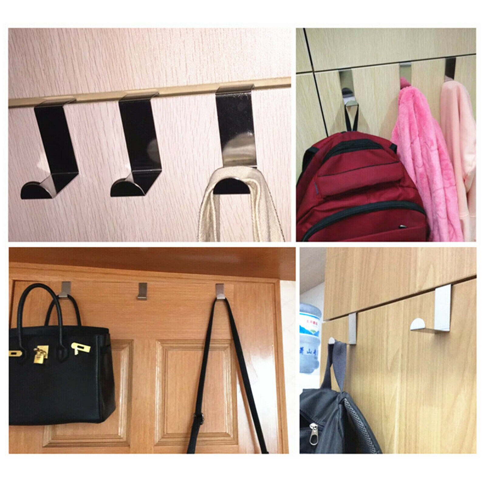5 uds gancho de puerta de acero inoxidable para toallas y bolsos ropa de gabinete de cocina soporte organizador para el hogar