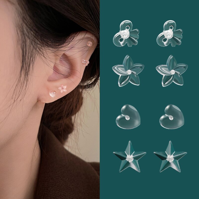 Ensemble de boucles d&#39;oreilles en résine Invisible hypoallergénique pour femmes et filles, bijoux de Protection des oreilles en plastique Transparent, broches de Piercing