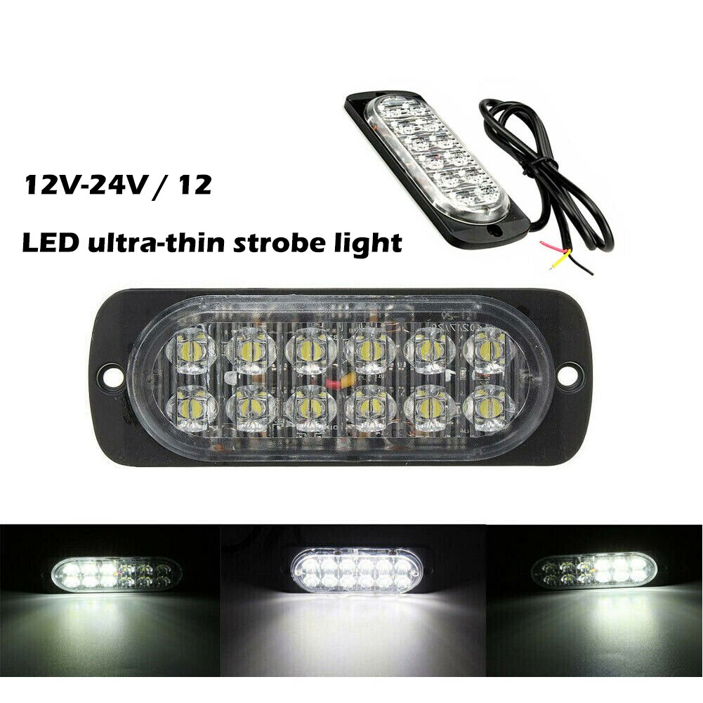 12LED blanco coche camiones Warns seguridad luces de Flash estroboscópicas urgentes 12V ~ 24V 12 LED Luz de coche blanco lámpara camiones advertencia luz