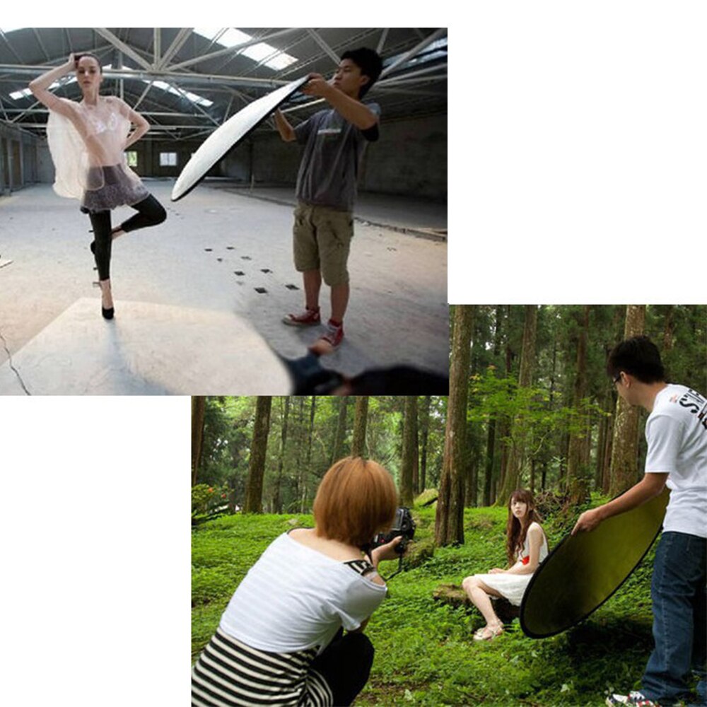 60cm 2 In 1 Portable Light Reflector Round Photo Studio Diffuser Silver White Studio Photography Reflector Premium