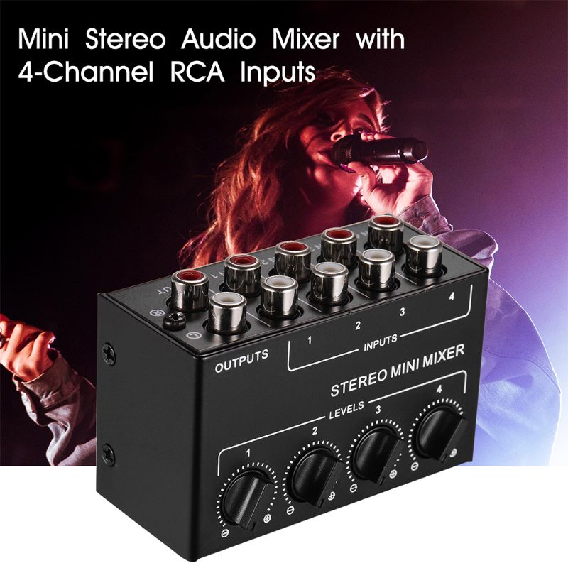 CX400 Mini Passive Stereo Mixer Rca 4-Channel Passive Mixer Small Mixer Mixer Stereo Dispenser for Live Studio