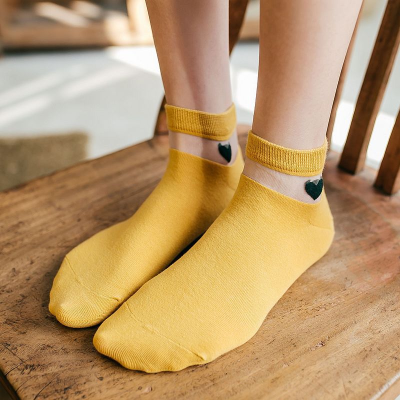 Chaussettes style coréen armkin pour femmes, motif cœur, chaussettes d'été décontractées et mignonnes, en coton respirant