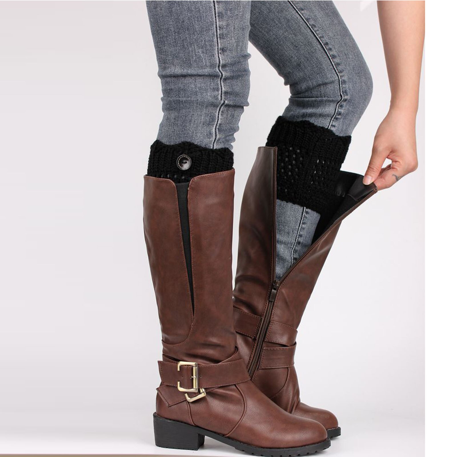 Womens Boot Cuffs Winter Buttons Knit Leg Warmers Boot Topper Socks 2 Pairs Sweet and lovely, warm and comfortable: BK