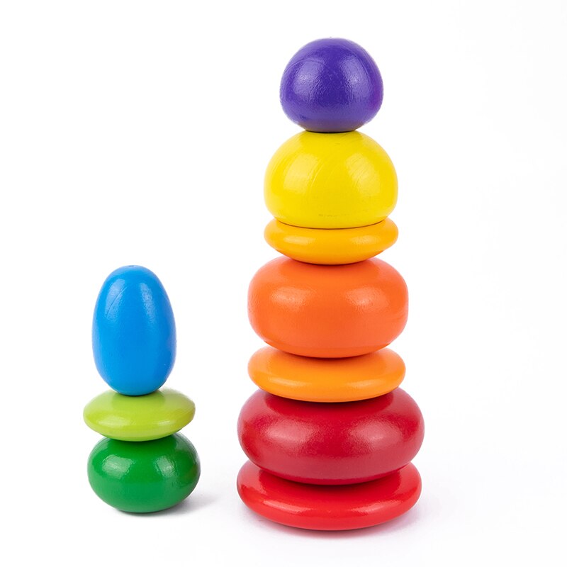 Nordic Stijl Regenbooggradiënt Stapelen Stenen Blokken Diy Graffiti Baby Stapelen Speelgoed Hout Natuurlijke Gekleurde Steen Kids &#39;Vloer Spelletjes: 10pcs