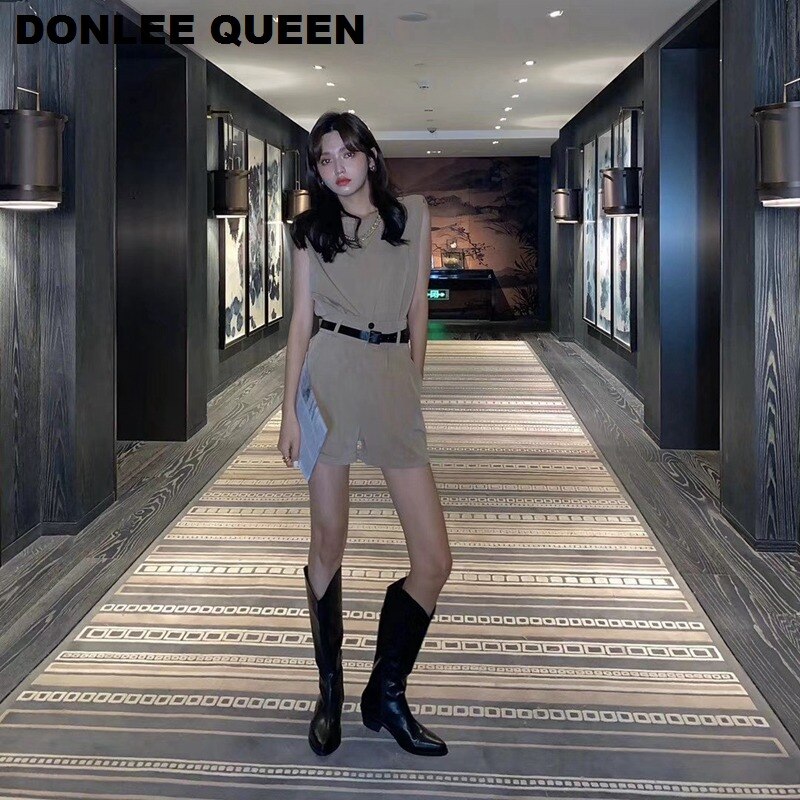 Herfst cowboylaarzen voor dames, hoge hakken, laarzen voor dames, western cowgirl laarzen, rits, halfhoge dikke sleehakken, winterlaarzen