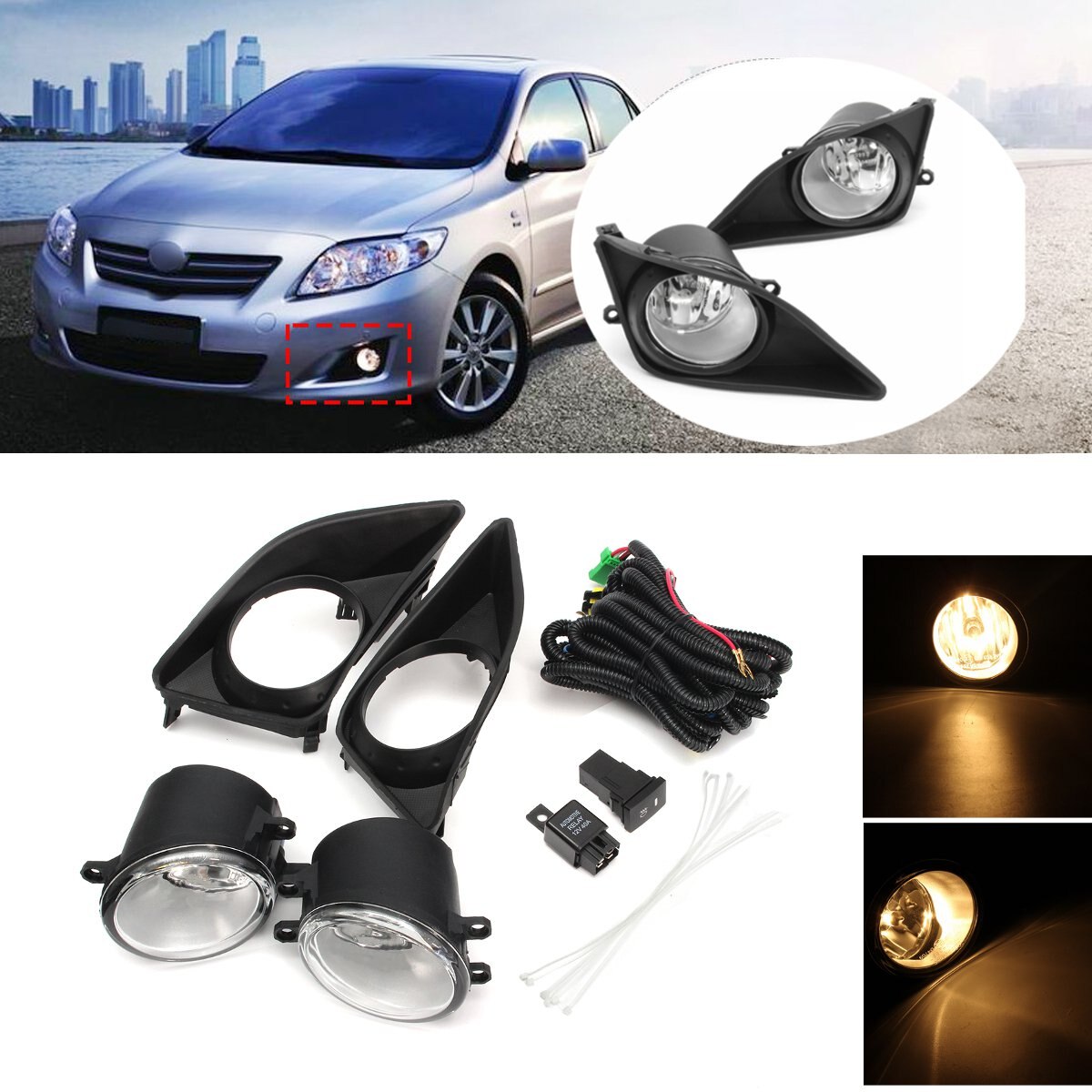 2Pcs Voorbumper Links Rechts Mistlichten Lamp + Zwarte Grille Covers Schakelaar H11 Lampen Voor Toyota Corolla