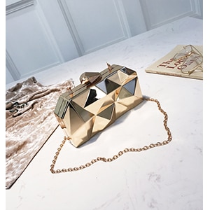 Hexagon Women Handbags Metal Clutches Geometric Mini Party Black Evening Purse Silver Bags Gold Box Clutch: Gold