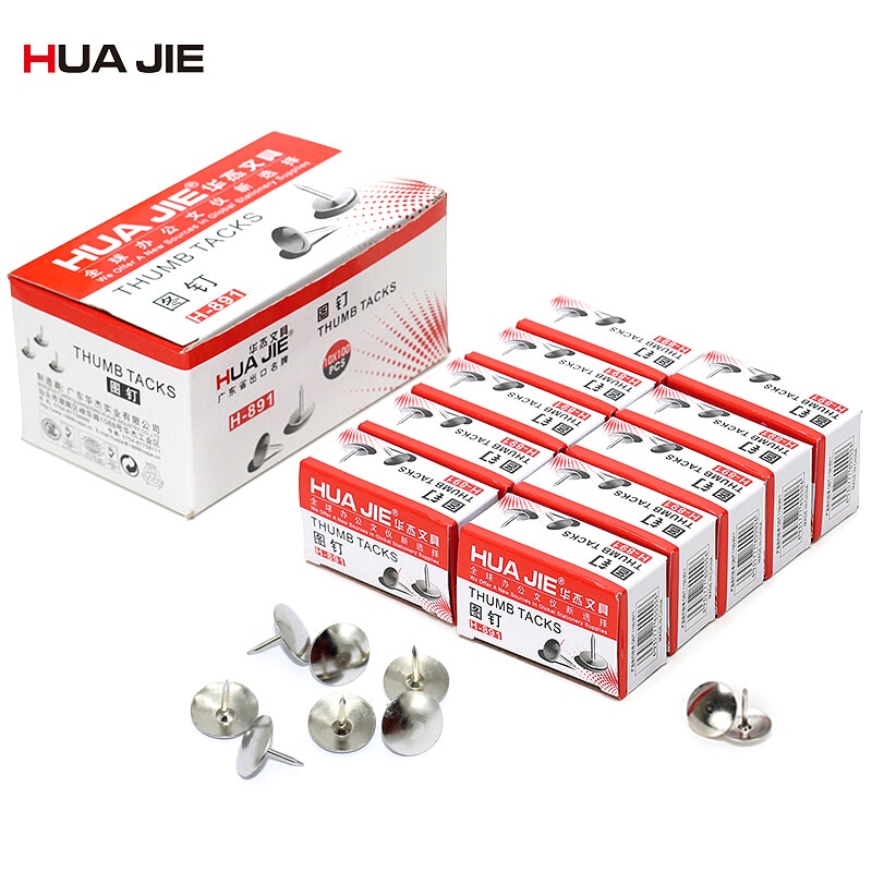 Metal Thumb Tack Standard Pin 1000Pcs/Box Notes Letters Paper Nail Cork Board Fixing Pushpin School Office Binding Supplies H891