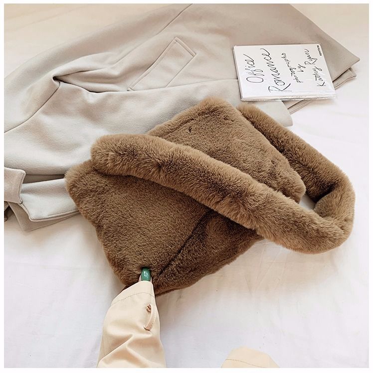 Borse morbide in pelliccia sintetica peluche per donna elegante borsa a tracolla femminile pelosa casuale borse da donna di grande capacità borsa Tote: marrone