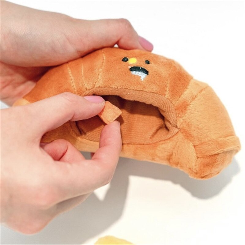 Juguete de peluche con sonido para perro y mascota, Croissant de Corea del Sur, comida oculta, olfateando, juguete de entrenamiento para masticar, suministros para mascotas