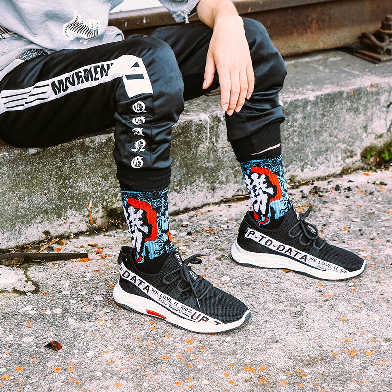 Vrouwen grappige halajuku humor woord sokken hakken sokken hiphop straat skateboard basketbal sokken unisex crew