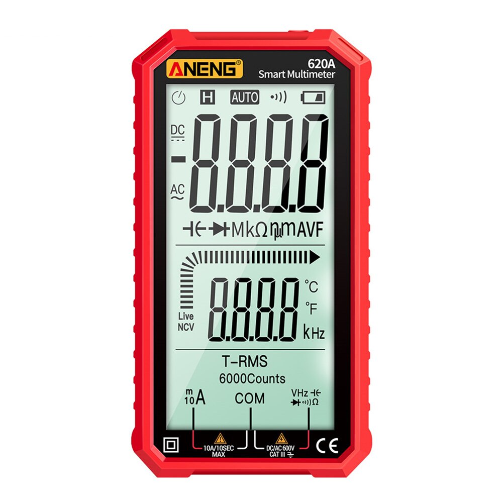 ANENG 620A cyfrowy multimetr AC/DC amperomierz wolt miernik rezystancji miernik Multimetro z termoparą podświetlenie LCD przenośny: Czerwony