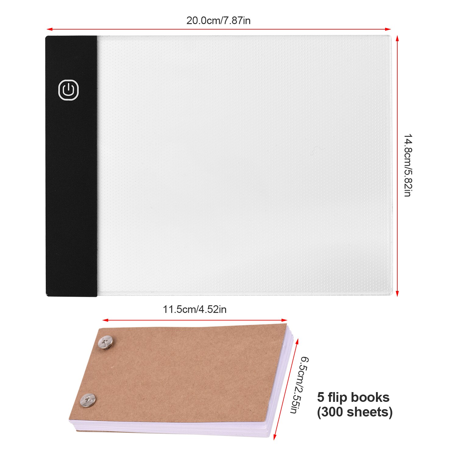 Portable 300 Sheets Flip Book Kit with Light Pad Tablet LED Light Box 3 Level Brightness Control Flipbook Paper with Screws: 20.0 x 14.8cm