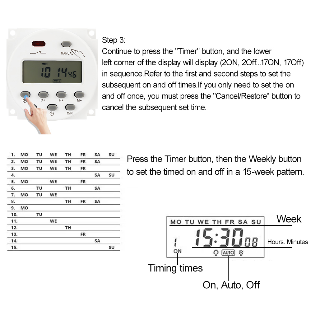 Timer 220V 110V 24V 12V CN101A Digital LCD Power Timer Programmierbare Zeitschaltuhr Relais 16A CN101