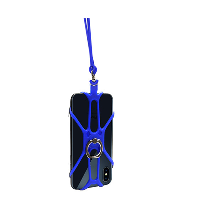 Universal lanyard til telefon silikone sports telefonrem mobiltelefon lanyards ring holder kasse hals hængende reb slynge: Blå