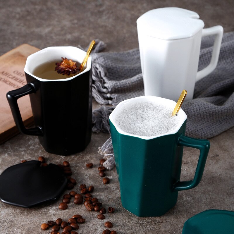 Celebrity Mark Cup Personality Trend Lovers Ceramic Spoon with Lid Large Capacity Office Coffee Cup for Men and Women
