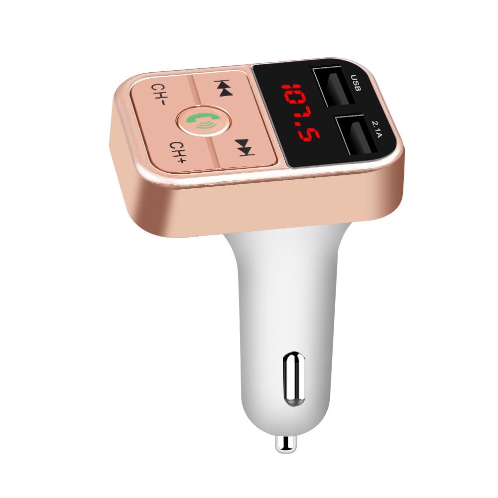 Auto Lader Voltage Display Bluetooth MP3 Speler Handsfree Car Kit Fm-zender Tf U Disk Dual Usb Charger Power Adapter: Gold