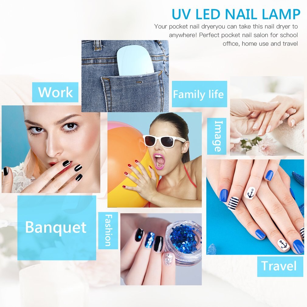 Opvouwbare 6W Goedkope Mini UV LED Nail Lamp Nail Gel Polish Droger LED UV Gel Curing Nail Lamp 45 s/60 s Timer voor Vingernagel Teennagel