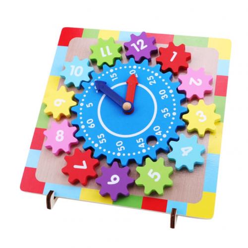 Kid Wooden Gear Block Multicolor Digital Clock Jigsaw Puzzle Early Education Toy Kids Educational Toys for Children: Default Title