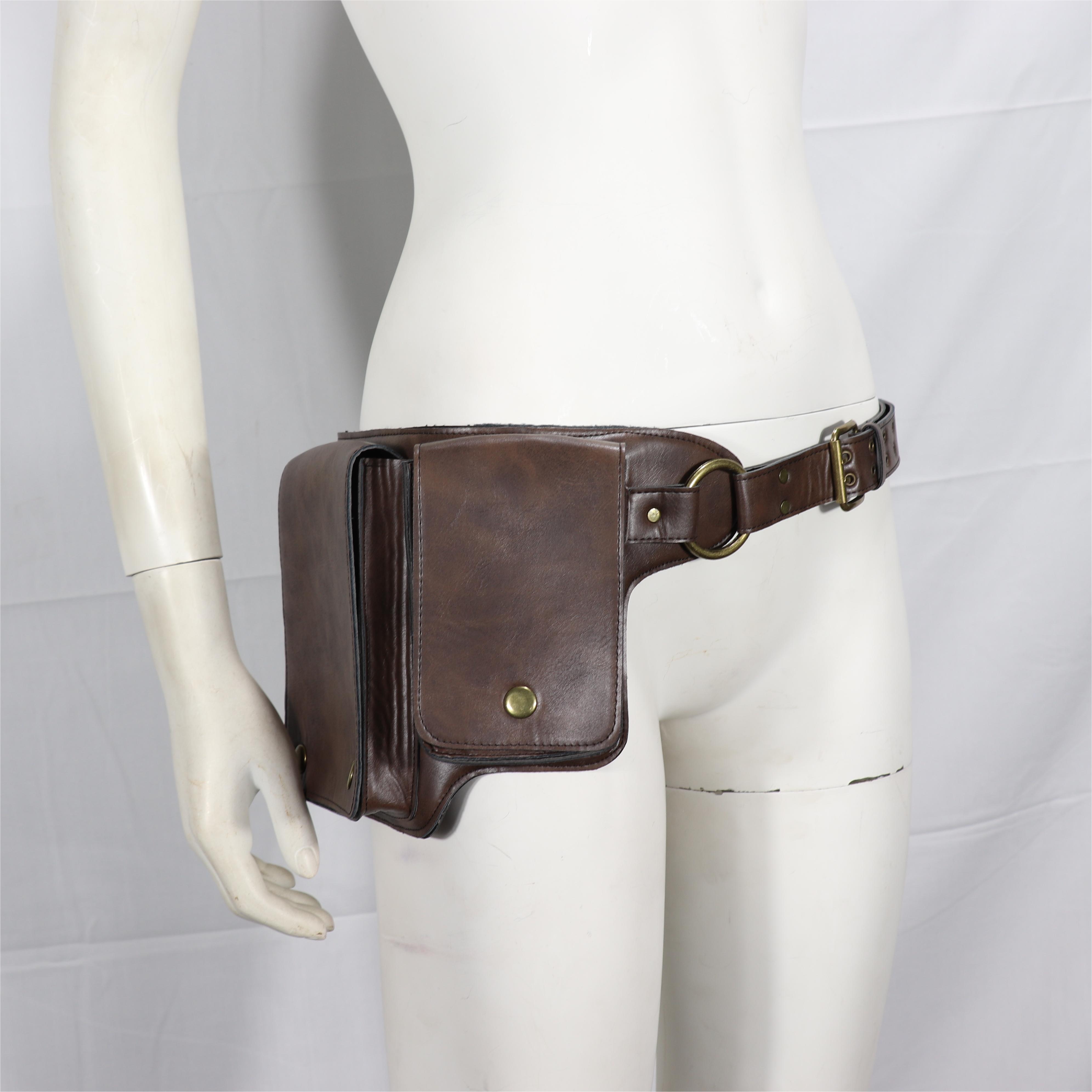 Medieval Adjustable PU Leather Utility Belt Pocket Women Vintage Hip Bag Waist Pack Viking Warrior Larp Cosplay Accessory Wallet