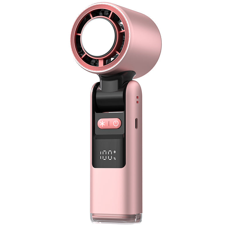 Ventilateur électrique à affichage numérique, ventilateur de refroidissement de glace d'été, vitesse du vent réglable, pliable, suspendu au cou, petit ventilateur Turbo, Rechargeable par USB: WHITE