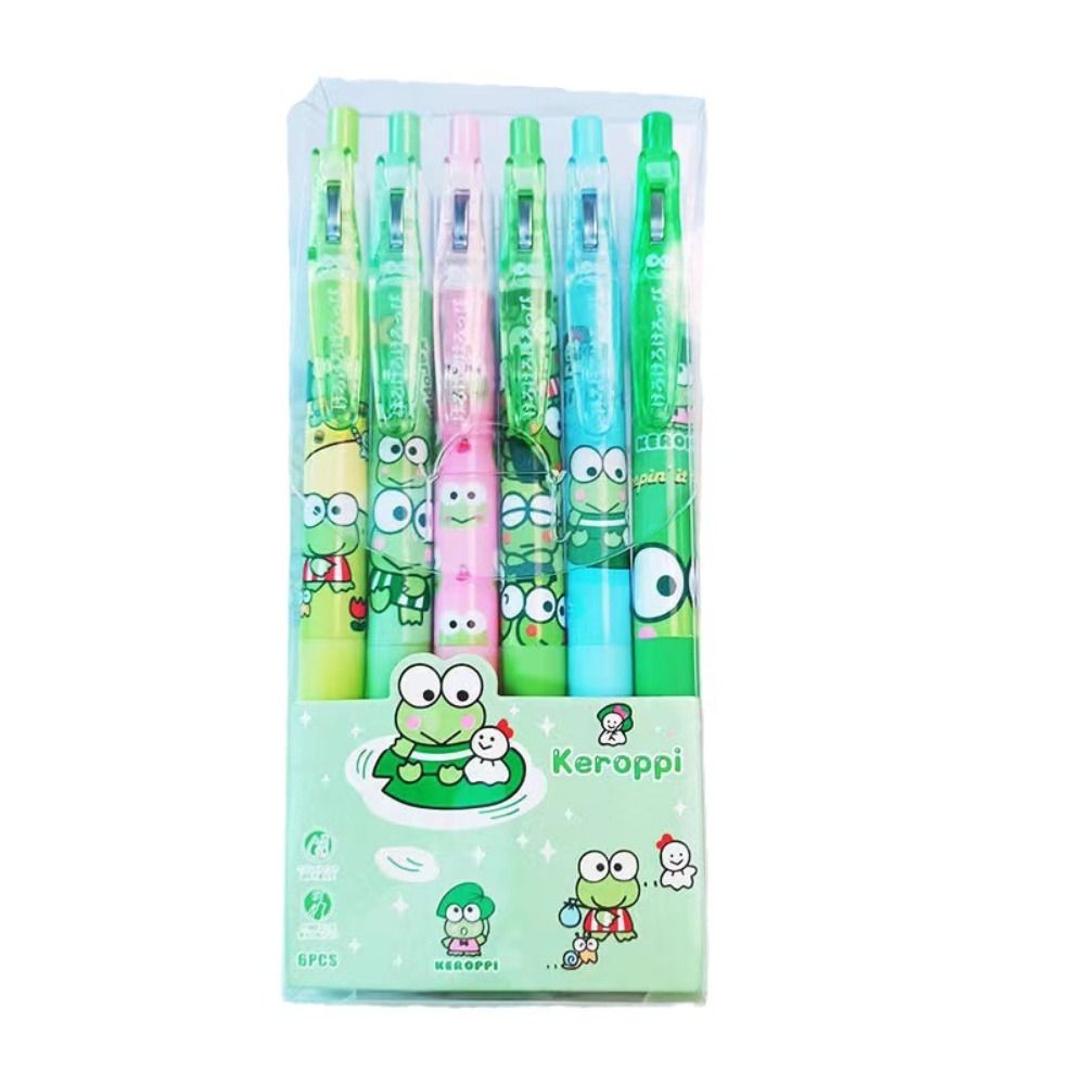 6Pcs/Set Kawaii Keroppi Gel Pens Handwriting 0.5mm School Supplies Ink Pen Cute Frog Office Stationery Ballpoint Pen