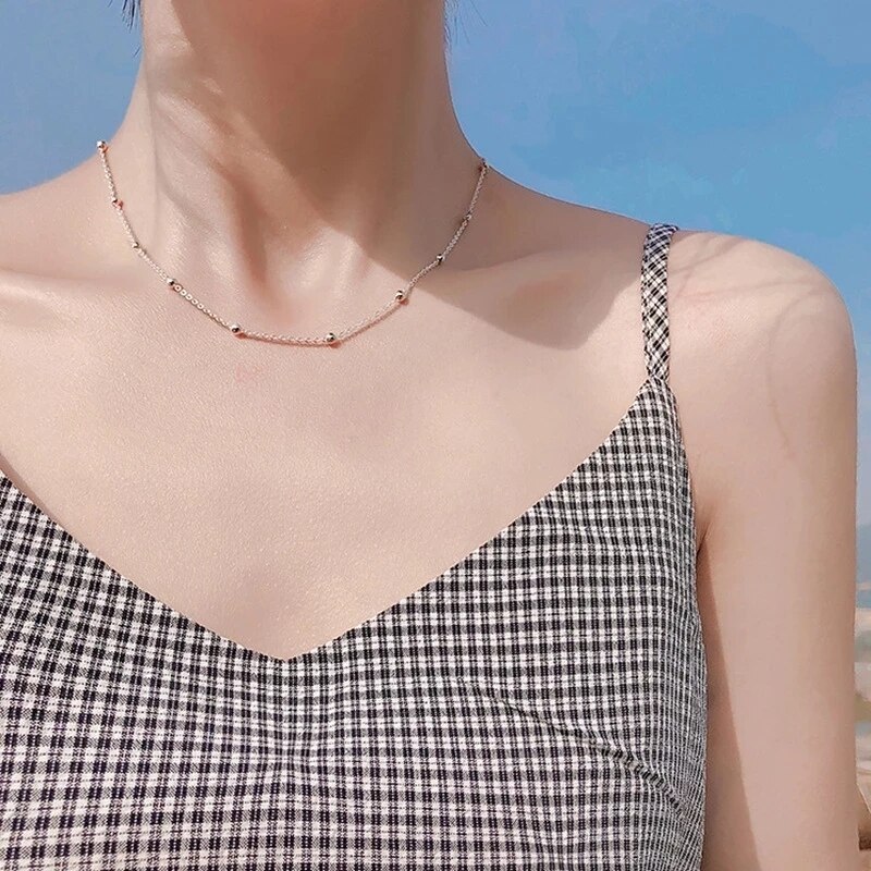 925 sterling silver jewelry bohemia bead chain necklace chokers necklaces for women trendy clavicle chain girl
