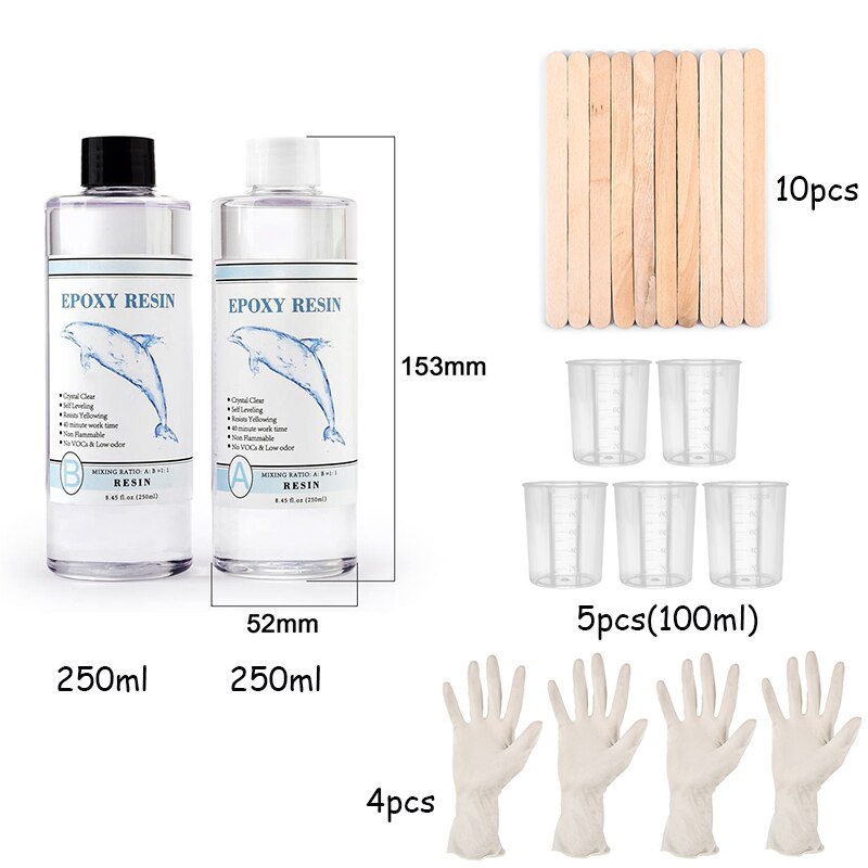 Pegamento de cristal epoxi para fabricación de joyas, pegante con molde de silicona altamente adhesivo, resina AB 1:1, contenido de 100g/200g/400g/500g/1000g: 500g set
