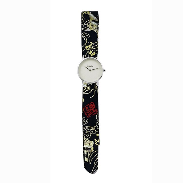 Lady simple watch Enmex strappy cotton watch MULAN style chinese Princess red-crowned crane quartz wristwatch: fish