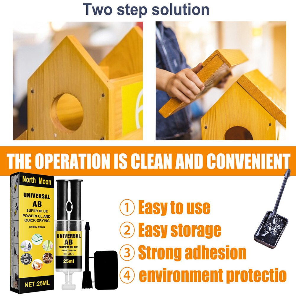 Universale 25ml resina epossidica AB colla sigillante portatile metallo forte adesivo riparazione colla con contenitore acqua pennello