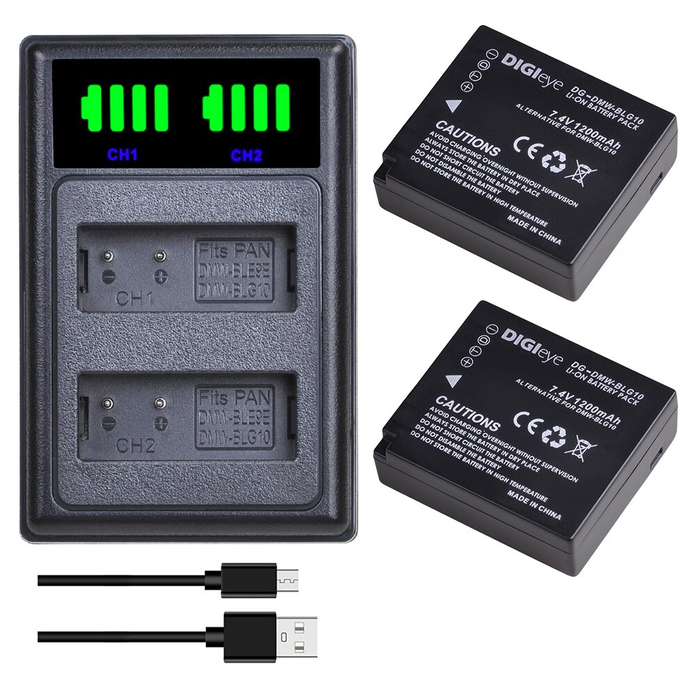 DMW-BLG10 BLG10E BLG10PP Batterie &amp; Chargeur LED pour Panasonic LUMIX GF5 GF6 GX7 GX9 GX80 GX85 ZS200 LX100 Caméras: 2 battery set