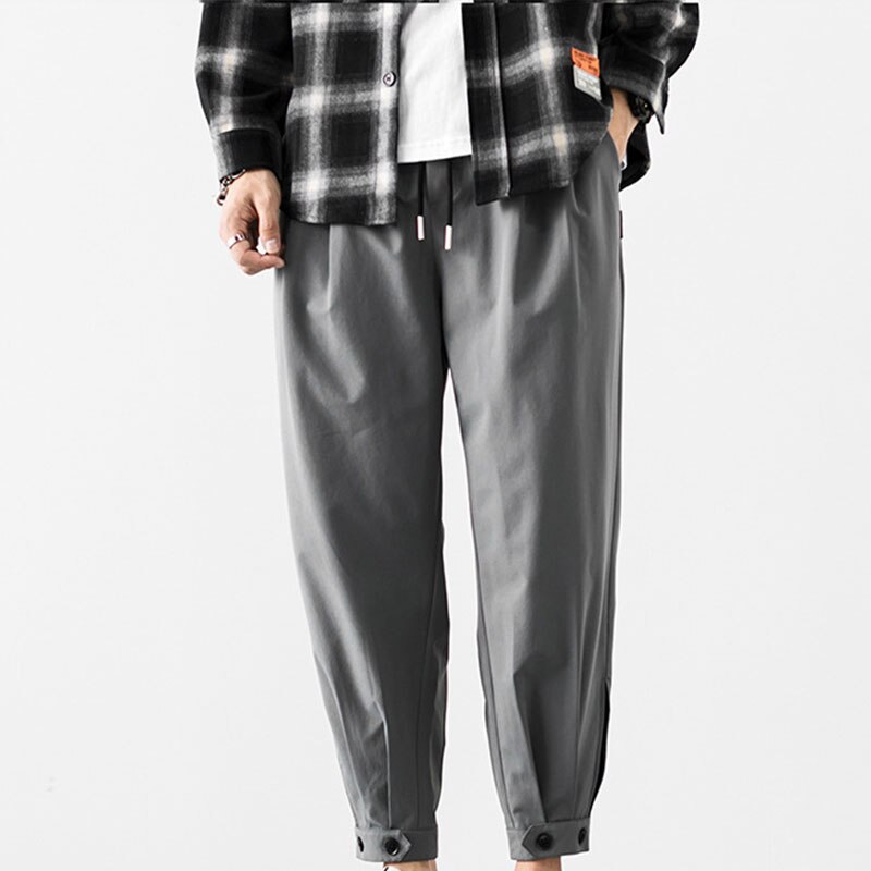 Sommar enfärgade is sidenbyxor för män haremsbyxor ankel loose fit hip hop byxor snörning snabbtorkande smala fritidsbyxor: 3xl / Grå
