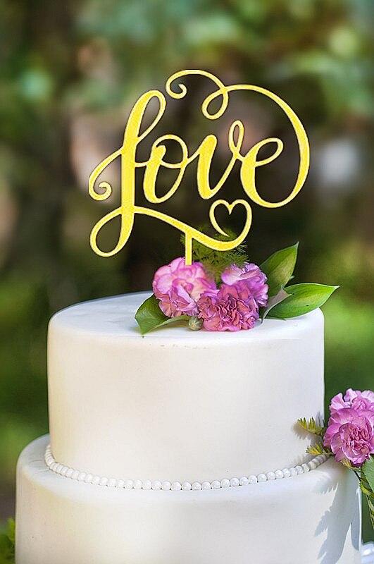 Gold Love Wedding Cake Topper , Wedding Cake Decoration for Wedding Party Decoration , Anniversary Cake Topper
