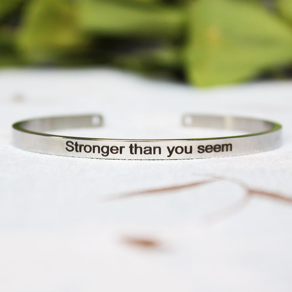 4mm Quotes Mantra Bracelets 316L Stainless Steel Open Cuff Bangle Female Inspirational Jewelry Bracelets SL-149: O