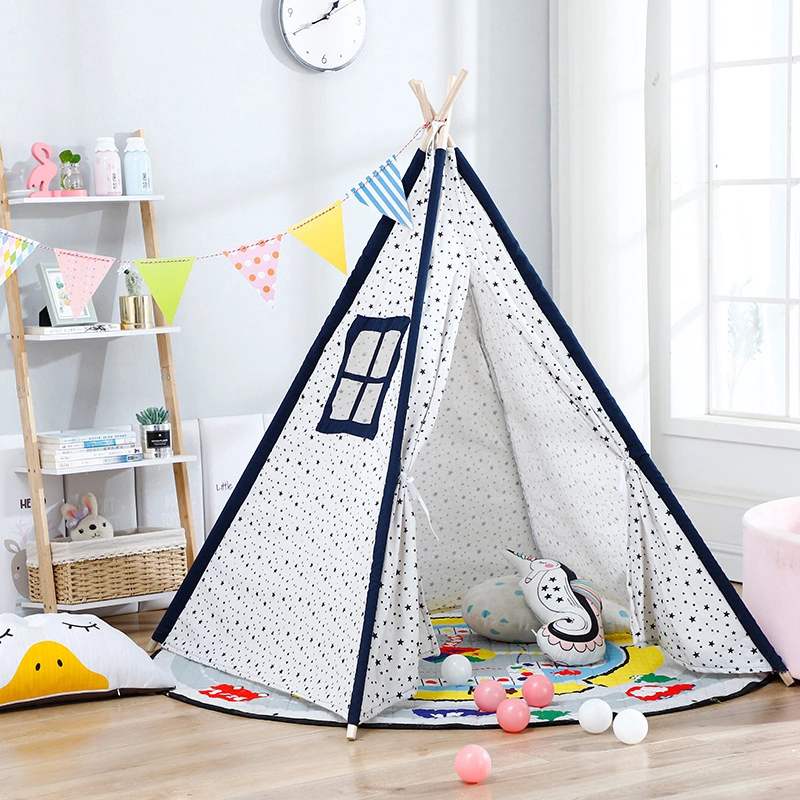 1.35/1.65M Draagbare Kinderen Tenten Speelhuis Kinderen Katoen Canvas Indian Spelen Tent Wigwam Kind Little Teepee kamer Decoratie: 1 / 1.35m