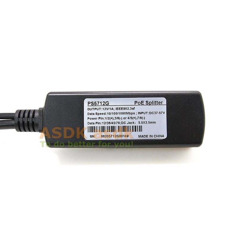 12V 1A Output PoE Splitter with IEEE 802.3af Standard & 10/100/1000Mbps Power over Ethernet for IP Camera 5.5x2.1mm Connector