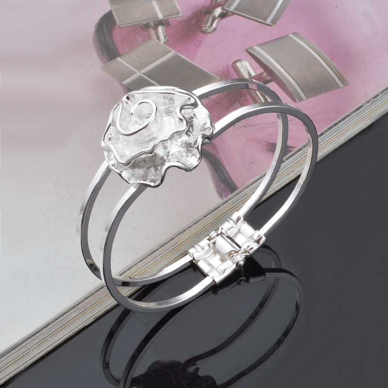 OMHXZJ Persoonlijkheid Mode OL Vrouw Meisje Party Zilveren Bloem Open 925 Sterling Zilveren Manchet Bangle Armband BR166