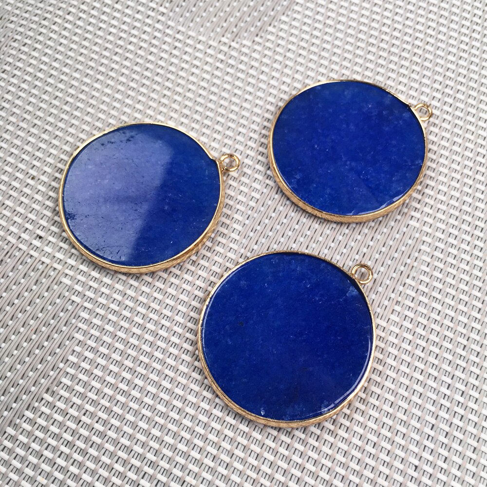 Natural Semi-precious Stone Pendants Disc Shape Agates Pendant Charms For Jewelry Making DIY Necklace Accessories 1Pcs: Royal Blue / 30x35mm