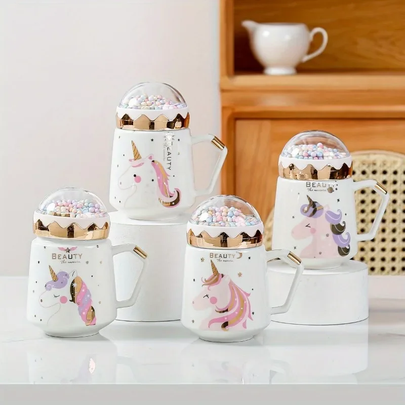 Unicorn mug ceramic coffee cup tea cup milk breakfast cup with lid