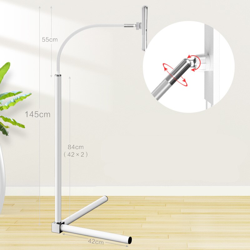 Statief Floor Stand Opvouwbare Tablet Telefoon Bed Houder Voor 4-11 Inch Mobiele Telefoon Tablet Floor Ondersteuning Voor Iphone ipad Pro 10.5'': White