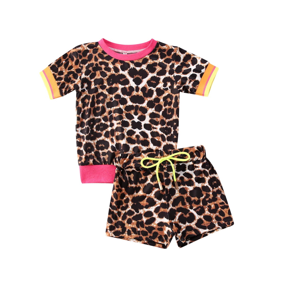 Sommer småbarn barn baby jenter klessett leopardprint kortermede t-skjorter topper+shorts 2 stk
