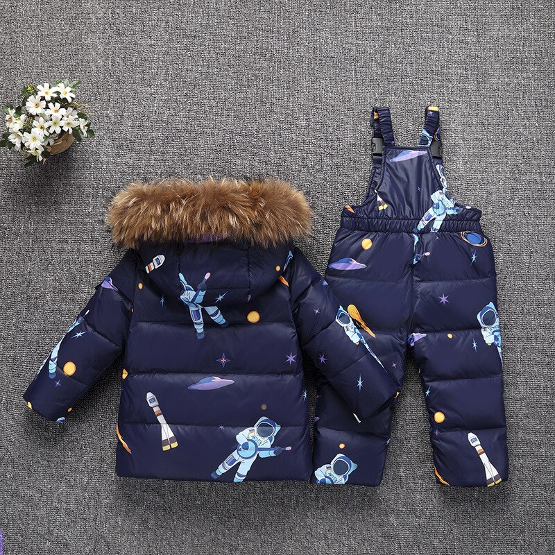 Conjunto de chaqueta de invierno para bebés niños niñas 2 uds. Pantalones de abrigo para bebés con capucha de piel grueso para esquiar la nieve ropa de abrigo