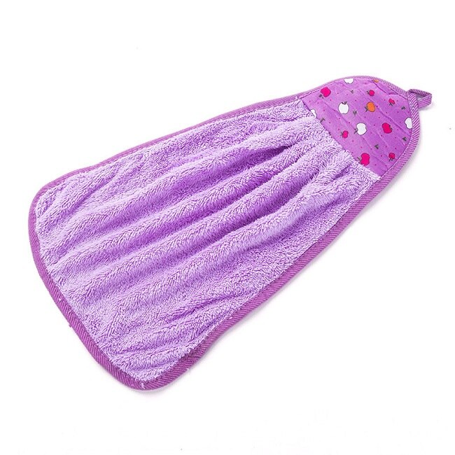 Blød klud tør håndklæde bomuld rent håndklæde hængende køkken badeværelse tyk non-olie-stick opvask hurtigtørrende håndklæde: Lilla
