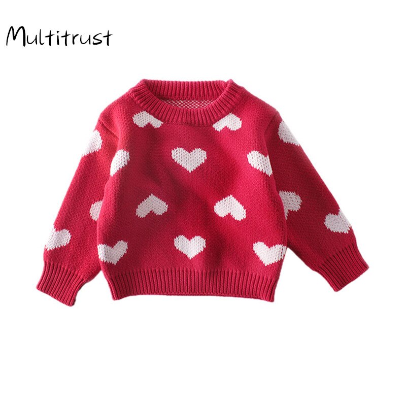 Fall Winter Children Soft Warm Heart Print Sweaters Baby Girls Clothes Knitted Pullover Jumpers Outfits Sweater 0-24M