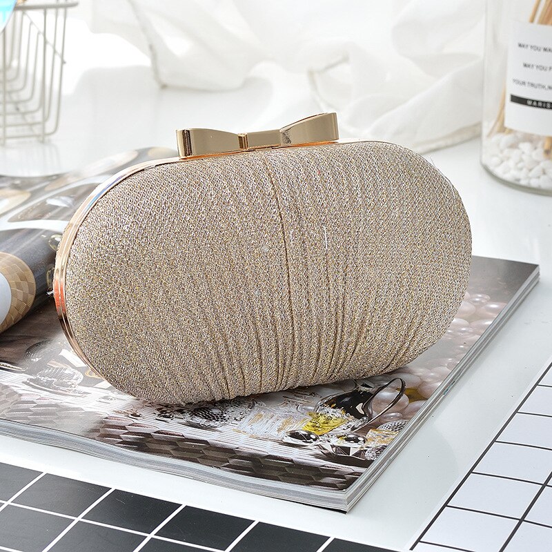 Bolsas femininas saco de jantar de ovo de ganso bowknot cor mágica bolsa de corrente de couro dobrar saco de caixa dura bolsa de mão da senhora bolsa de ombro: Ouro / Dourado