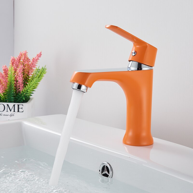 Quyanre Oranje Groen Badkamer Wastafel Kranen Douche Wastafel Kraan Tap Enkele Handgreep Single Hole Badkamer Mengkraan Waterval Kraan