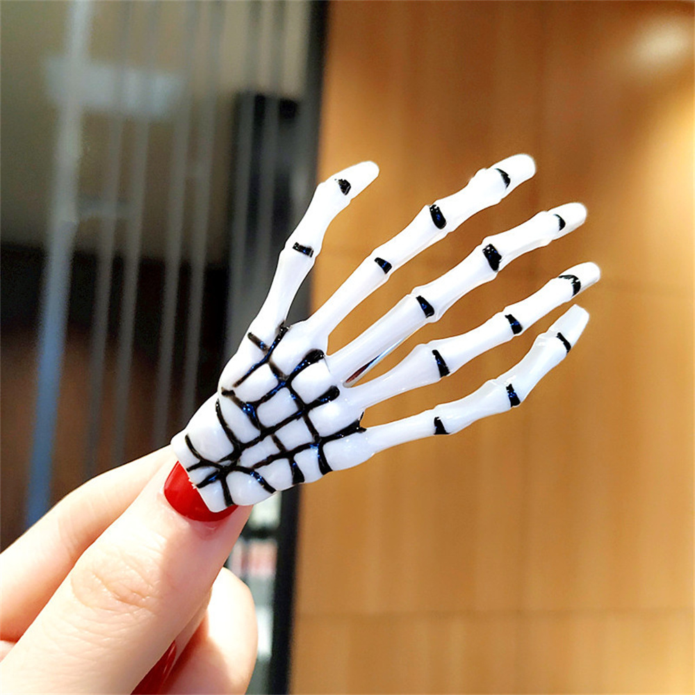 Fermaglio per capelli a mano con scheletro creativo per donna ragazza stile gotico forcina colorata trucco di Halloween copricapo per feste accessori per capelli
